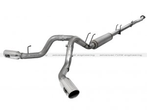 aFe 49-03066-P 2011-2014 Ford Powerstroke 6.7L 4\" Downpipe Back Dual Side Exit Exhaust System w/Polished Tips Aluminized