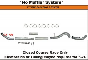 Flo Pro 839 2007-2009 Dodge Cummins 6.7L 4\" Turbo Back Single System w/Bungs No Muffler Aluminized