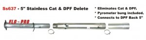 Flo Pro SS637 2008-2010 Ford Powerstroke 6.4L 5\" Cat & DPF Delete Pipe w/Bungs Stainless