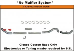 Flo Pro SS1839 2007-2009 Dodge Cummins 6.7L 4\" Turbo Back Single System No Muffler No Bungs Stainless