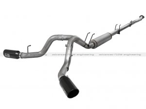 aFe 49-43066-B 2011-2014 Ford Powerstroke 6.7L 4\" Downpipe Back Dual Side Exit Exhaust System w/Black Tips Stainless Steel