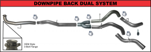 Flo Pro 771 2015.5-2016 Duramax 6.6L LML with 3 Bolt Flange Connection 5\" Downpipe Back DUAL w/ Muffler - Aluminized